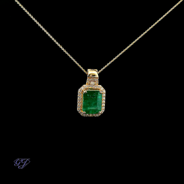 18K Yellow Gold Natural Zambian Emerald 3.35ctw Pendant Image 2 Geneva Jewelry Riverside, CA
