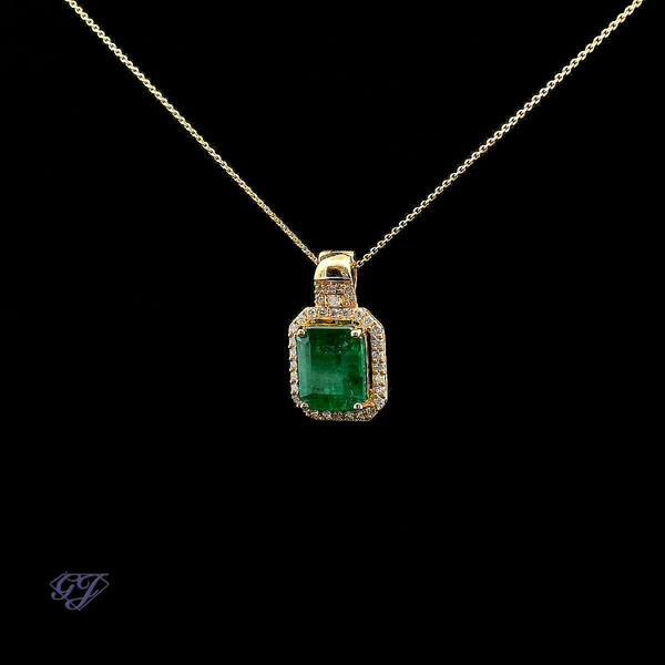 18K Yellow Gold Natural Zambian Emerald 3.35ctw Pendant Image 3 Geneva Jewelry Riverside, CA