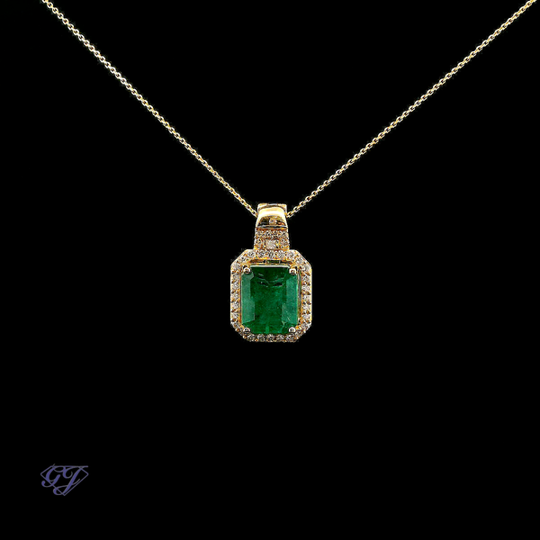 18K Yellow Gold Natural Zambian Emerald 3.35ctw Pendant Geneva Jewelry Riverside, CA