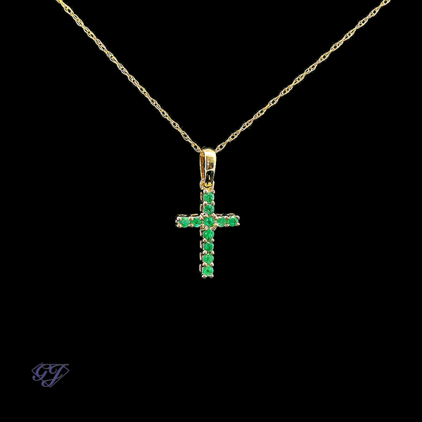 14K Yellow Gold Natural .14ct Emerald Cross Pendant Image 2 Geneva Jewelry Riverside, CA