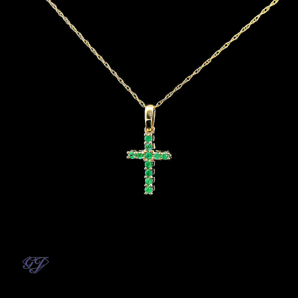 14K Yellow Gold Natural .14ct Emerald Cross Pendant Image 3 Geneva Jewelry Riverside, CA