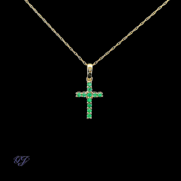 14K Yellow Gold Natural .14ct Emerald Cross Pendant Geneva Jewelry Riverside, CA