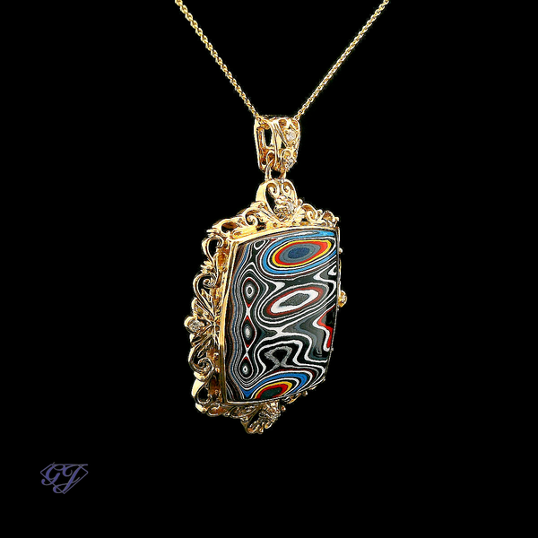 18K Yellow Gold Fordite and Diamond Ring - 2.35ctw Image 2 Geneva Jewelry Riverside, CA