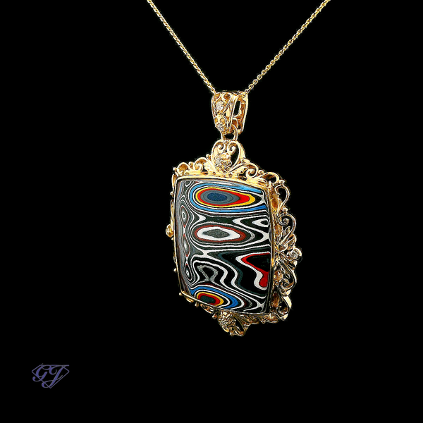 18K Yellow Gold Fordite and Diamond Ring - 2.35ctw Image 3 Geneva Jewelry Riverside, CA