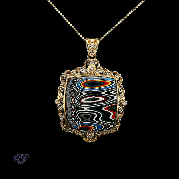18K Yellow Gold Fordite and Diamond Ring - 2.35ctw Geneva Jewelry Riverside, CA