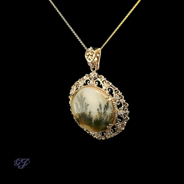 18K Portrait Agate and Diamond Pendant w/Chain - 13.12ctw Image 3 Geneva Jewelry Riverside, CA