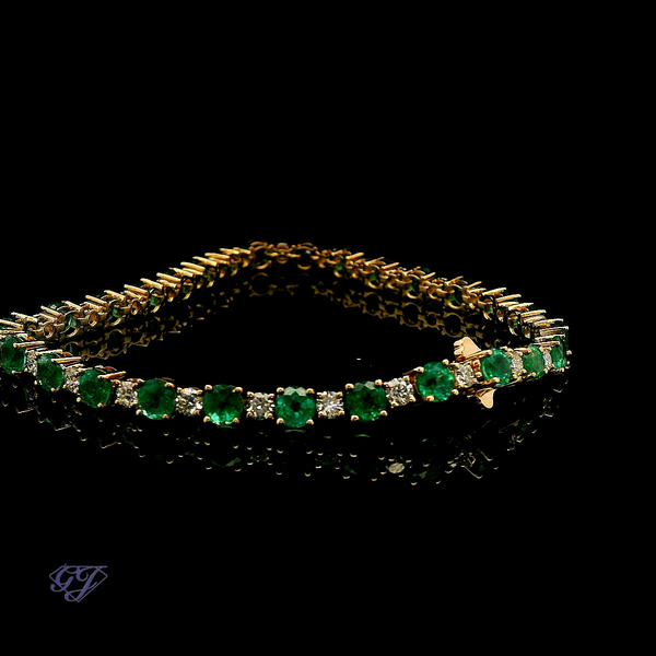 18K Yellow Gold Zambian Emerald and Diamond Tennis Bracelet - 7.84ctw Image 2 Geneva Jewelry Riverside, CA