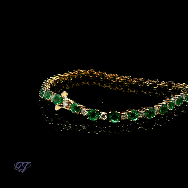 18K Yellow Gold Zambian Emerald and Diamond Tennis Bracelet - 7.84ctw Image 3 Geneva Jewelry Riverside, CA