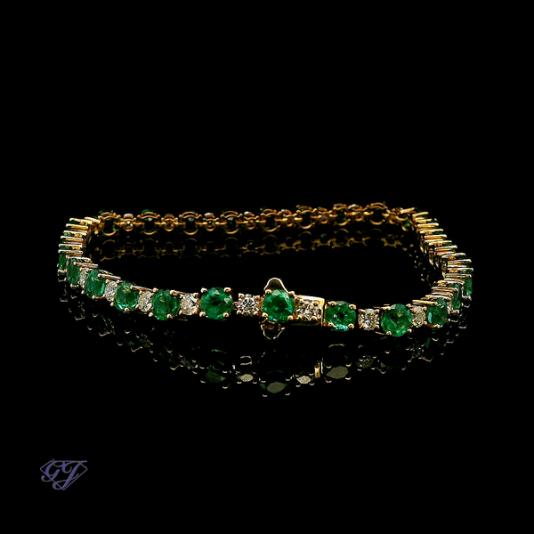 18K Yellow Gold Zambian Emerald and Diamond Tennis Bracelet - 7.84ctw Geneva Jewelry Riverside, CA