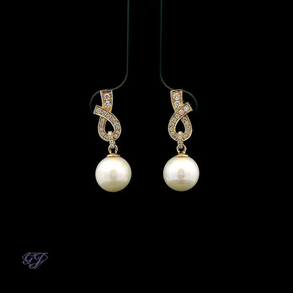 18K Yellow Gold 8.2mm Freshwater Pearl Earrings Geneva Jewelry Riverside, CA