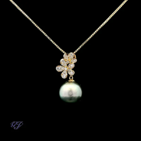 18K Yellow Gold 12mm Tahitian Pearl Pendant Image 3 Geneva Jewelry Riverside, CA
