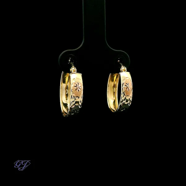 Italian 14K Tri-Color Diamond Cut Small Hoop Earrings Image 2 Geneva Jewelry Riverside, CA