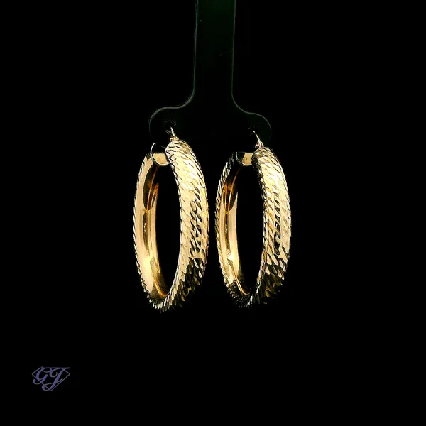 Italian 14K Yellow Gold Diamond Cut Medium Hoop Earrings Image 2 Geneva Jewelry Riverside, CA