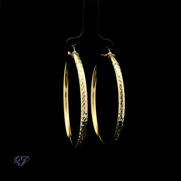 Italian 14K Diamond Cut Medium Hoop Earrings Image 2 Geneva Jewelry Riverside, CA
