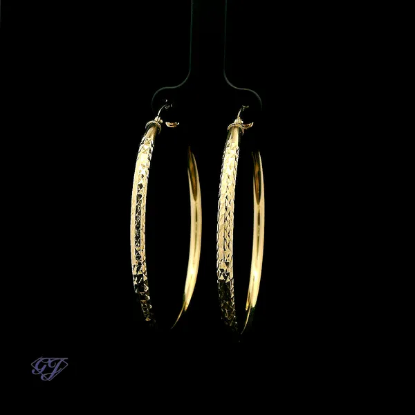 Italian 14K Diamond Cut Medium Hoop Earrings Image 3 Geneva Jewelry Riverside, CA
