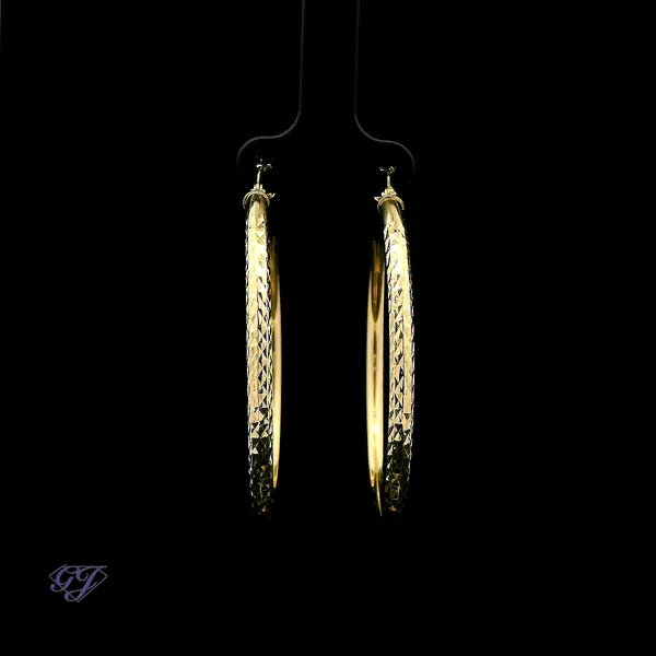 Italian 14K Diamond Cut Medium Hoop Earrings Geneva Jewelry Riverside, CA