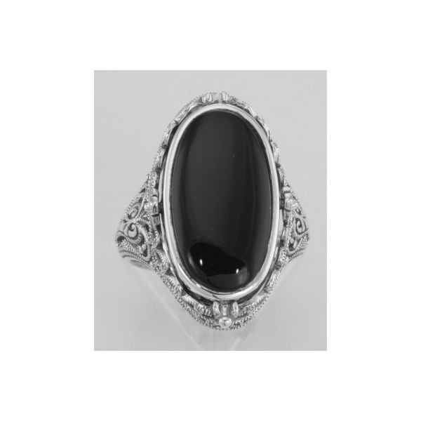 Victorian Style Lapis Diamond Black Onyx Filigree Flip Ring Image 2 George & Company Diamond Jewelers Dickson City, PA