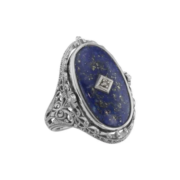 Victorian Style Lapis Diamond Black Onyx Filigree Flip Ring George & Company Diamond Jewelers Dickson City, PA