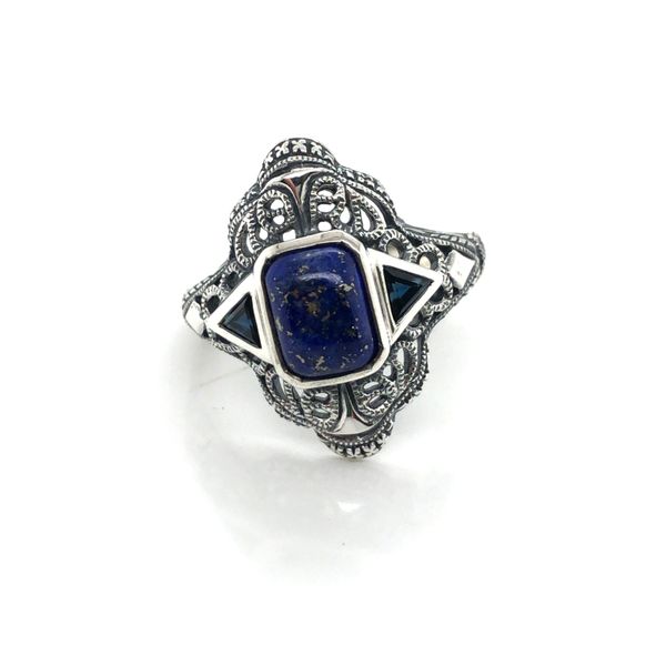 Blue Lapis Filigree Ring Sapphire Accents George & Company Diamond Jewelers Dickson City, PA