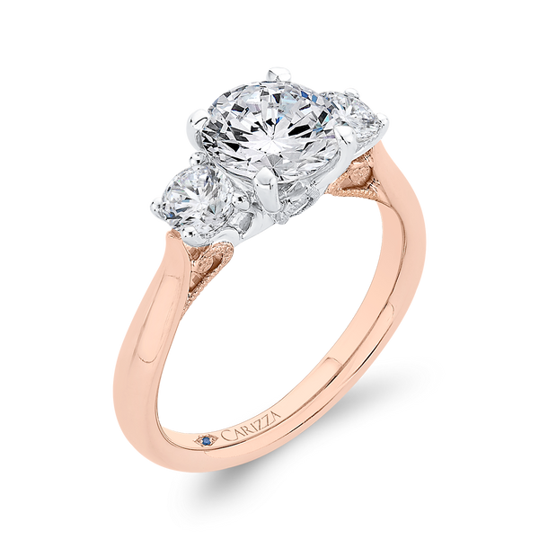 14K Two-Tone Gold Round Diamond Three-Stone Engagement Ring Image 4 George & Company Diamond Jewelers Dickson City, PA