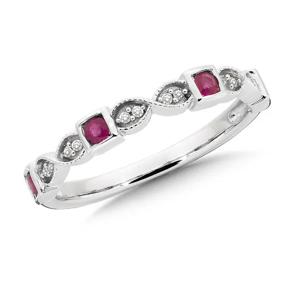 Stackable Ruby and Diamond Ring in Milgrained 10k White Gold George & Company Diamond Jewelers Dickson City, PA