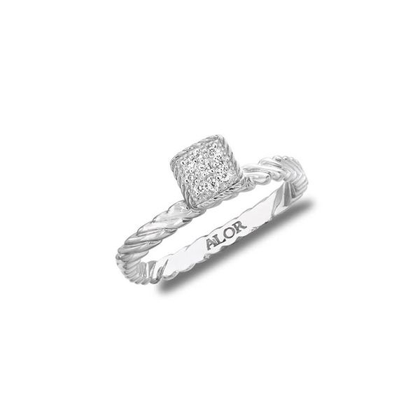 ALOR 18K White Gold Ring with 0.05Tw Round Diamonds George Press Jewelers Livingston, NJ
