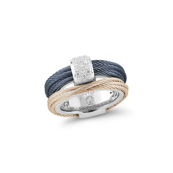 ALOR Blueberry & Carnation Cable Small Simple Stack Ring with 18kt White Gold & Diamonds George Press Jewelers Livingston, NJ