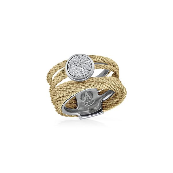 ALOR Yellow Cable Intermix Ring with 18kt White Gold & Round Diamond Station George Press Jewelers Livingston, NJ