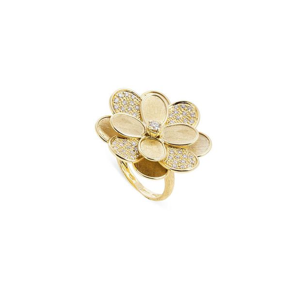 Marco Bicego® Petali Collection 18K Yellow Gold and Pave Large Flower Ring George Press Jewelers Livingston, NJ