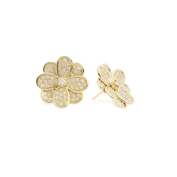 Marco Bicego® Petali Collection 18K Yellow Gold and Full Pave Flower Stud Earrings George Press Jewelers Livingston, NJ