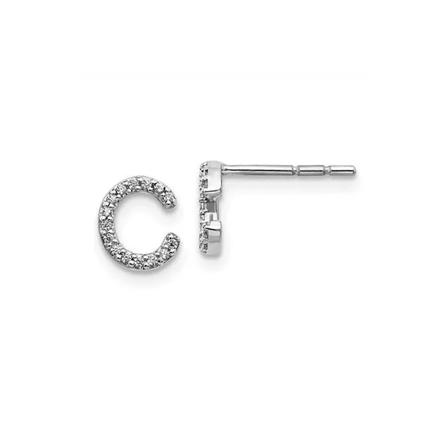 14K White Gold Diamond Initial C Earrings George Press Jewelers Livingston, NJ