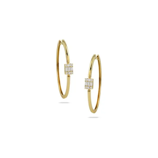 Doves 18K Yellow Gold Hoop Earrings with Baguettes George Press Jewelers Livingston, NJ
