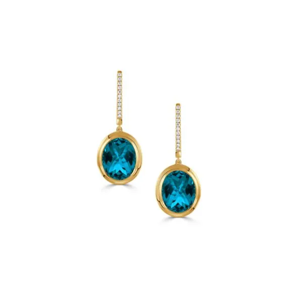 DOVES 18K Yellow Gold Diamond Earrings with London Blue Topaz George Press Jewelers Livingston, NJ