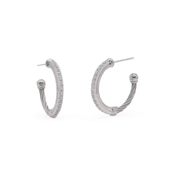 ALOR Grey Cable Small Hoop Earrings with 18kt Gold & Diamonds George Press Jewelers Livingston, NJ