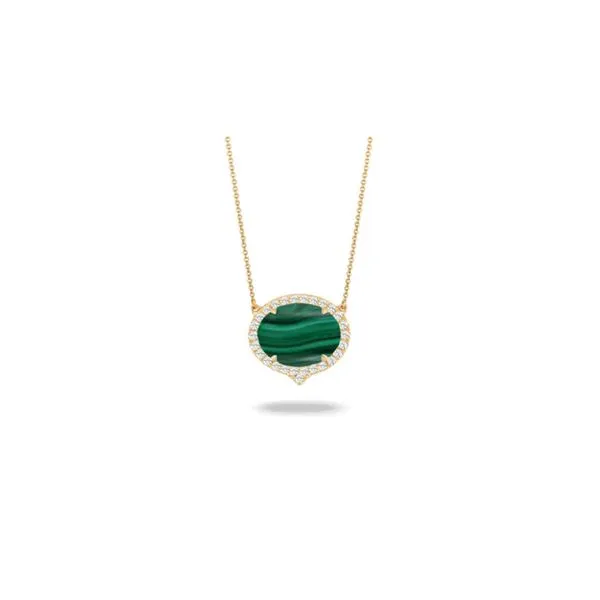 DOVES 18k Yellow Gold Diamond Necklace with Malachite Center George Press Jewelers Livingston, NJ