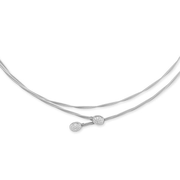 ALOR Grey Cable Interlaced Necklace with 18kt White Gold & Diamonds George Press Jewelers Livingston, NJ