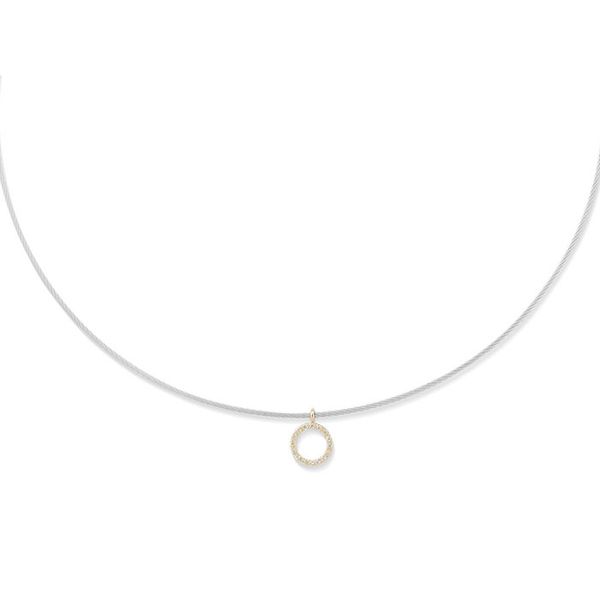 ALOR Grey Cable Halo Necklace with 18kt Yellow Gold & Diamonds George Press Jewelers Livingston, NJ