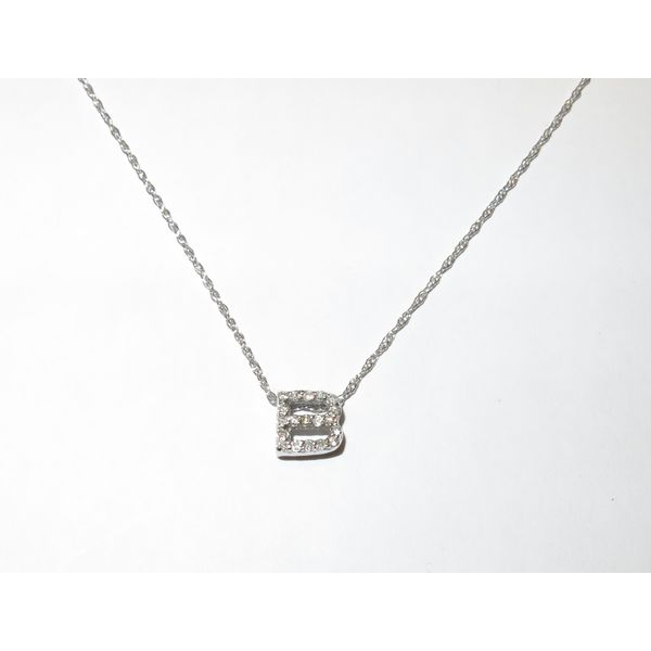 14 Karat White Gold Diamond B Necklace  Image 2 George Press Jewelers Livingston, NJ