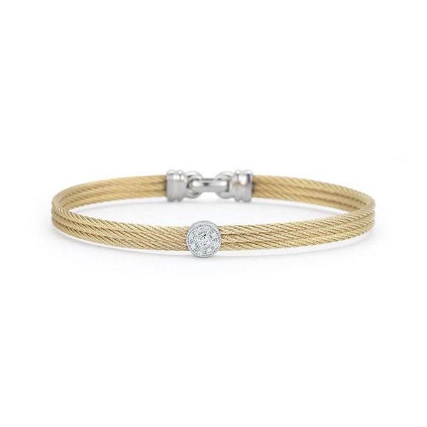 ALOR Yellow Cable Classic Stackable Bracelet with Single Round Station set in 18kt White Gold George Press Jewelers Livingston, NJ