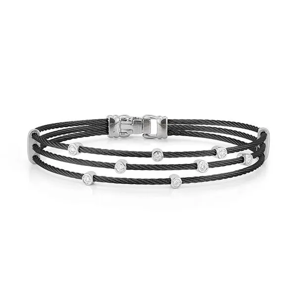 ALOR Black Cable Triple Strand Bracelet with 18kt White Gold & Diamonds George Press Jewelers Livingston, NJ