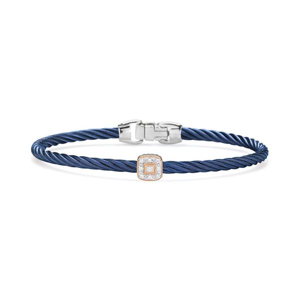 ALOR Blueberry Cable Essential Stackable Bracelet with Single Square Diamond station set in 18kt Rose Gold George Press Jewelers Livingston, NJ