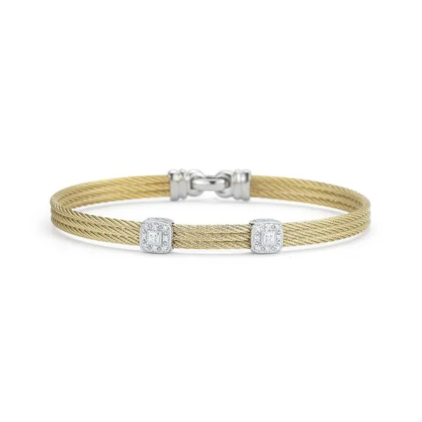 ALOR Yellow Cable Classic Stackable Bracelet with Double Square Station set in 18kt White Gold George Press Jewelers Livingston, NJ