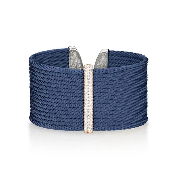 ALOR Blueberry Cable Large Monochrome Cuff with 18kt Rose Gold & Diamonds George Press Jewelers Livingston, NJ