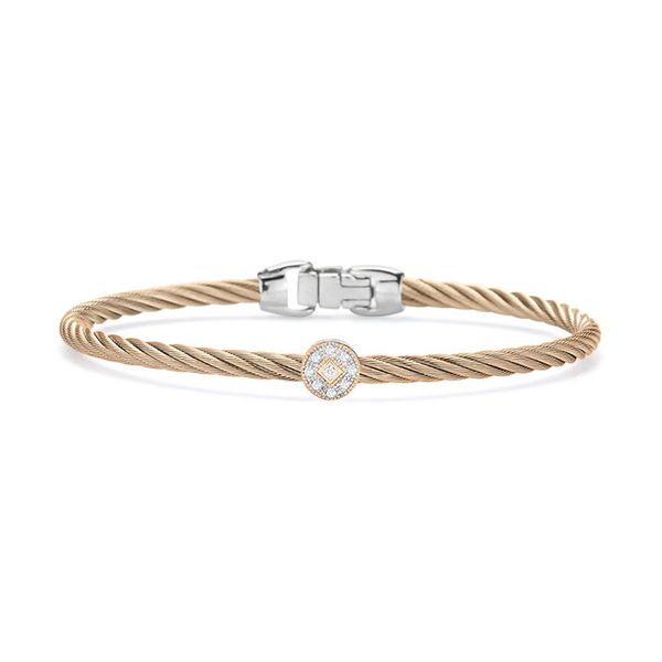 ALOR Carnation Cable Essential Stackable Bracelet with Single Round Diamond station set in 18kt Rose Gold George Press Jewelers Livingston, NJ