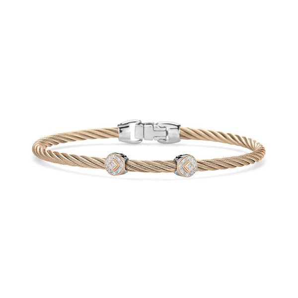 ALOR Carnation Cable Essential Stackable Bracelet with Double Round Diamond station set in 18kt Rose Gold George Press Jewelers Livingston, NJ