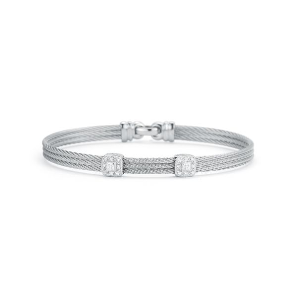 ALOR Grey Cable Classic Stackable Bracelet with Double Square Station George Press Jewelers Livingston, NJ