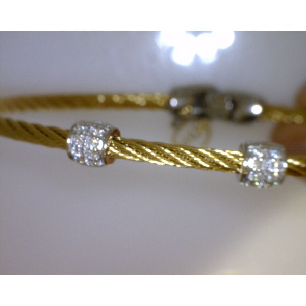 ALOR 18K Yellow Gold Stainless Steel Diamond Cable Bracelet Image 2 George Press Jewelers Livingston, NJ
