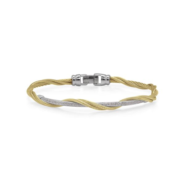 ALOR Yellow Cable Modern Twist Bracelet with 18kt White Gold & Diamonds George Press Jewelers Livingston, NJ