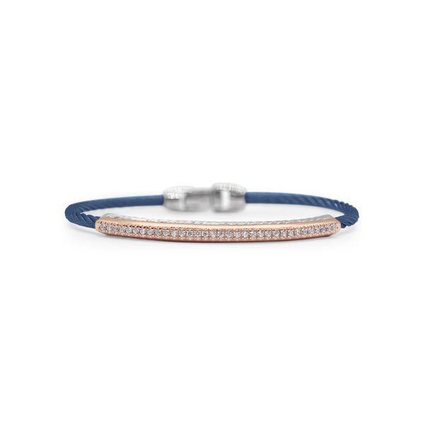 ALOR Blueberry Cable Channel Bar Bracelet with 18kt Rose Gold & Diamonds George Press Jewelers Livingston, NJ