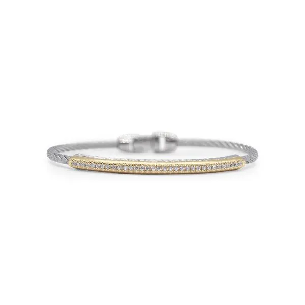 ALOR  Grey Cable Channel Bar Bracelet with 18kt Yellow Gold & Diamonds George Press Jewelers Livingston, NJ